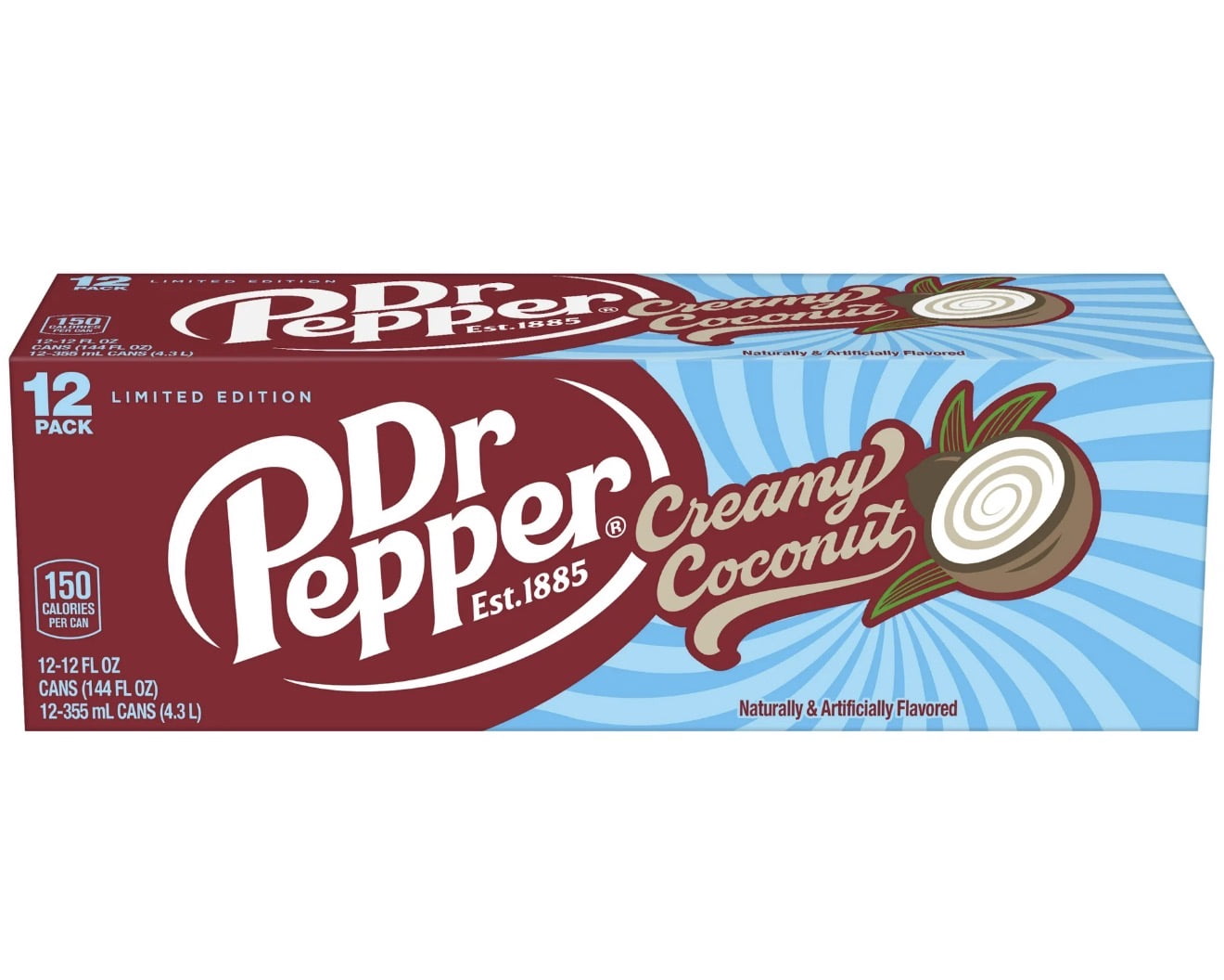 Dr Pepper Creamy Coconut Soda Pop, 12 fl oz, 12 Pack Cans