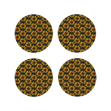 

Fuzoiu Beautiful Sunflower Print Leather Coasters Set Drink Coasters Set of 4 for Tabletop Protection Durable PVC Coasters Home Décor and Housewarming Gift-Round Shape