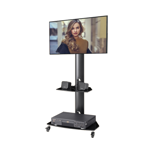 TV Stand Cart Mobile Television Stand, Adjustable Rolling TV Cart for