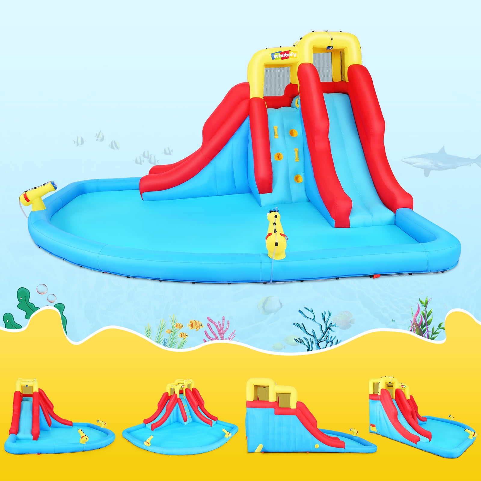 Veeboto Inflatable Water Slide with Splash Double Slide, Climbing Wall, Giant Water Play Ball Pool, 2 Spray Guns Kids Bouncy Castle, Outdoor/Indoor Bounce House, Backyard Water Slide Park