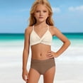 thumbnail image 2 of OOOUM Girls 2 Piece Swimwear Twist Front Halter Triangle Bikini Set Kids Soft Quick Dry Vacation Bathing Suit Beige 13-14 Years, 2 of 8