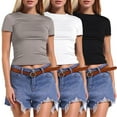 thumbnail image 1 of T-Shirts Stylés pour Femmes / Chemise à Manches Longues Superposée Col Roulé pour Femmes Pack 3 Pcs Chemise à Manches Courtes Femme Manches Longues Polyester T-Shirt Femme Ajusté Crop Tops Col Roulé, 1 of 5
