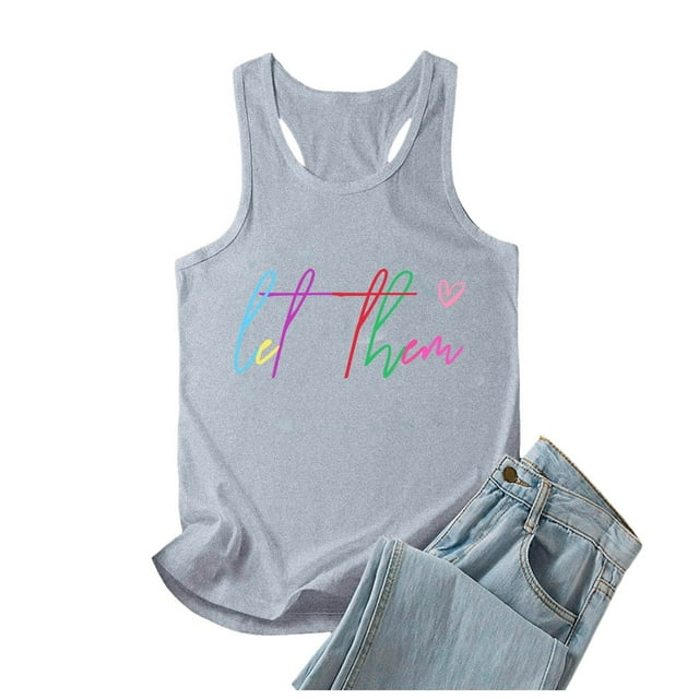 Toimothcn Womens Tank Tops Casual Letter Printed Sleeveless Tank Tops Soft Loose Fit Summer Shirt Tops Suitable For Outdoor Activities