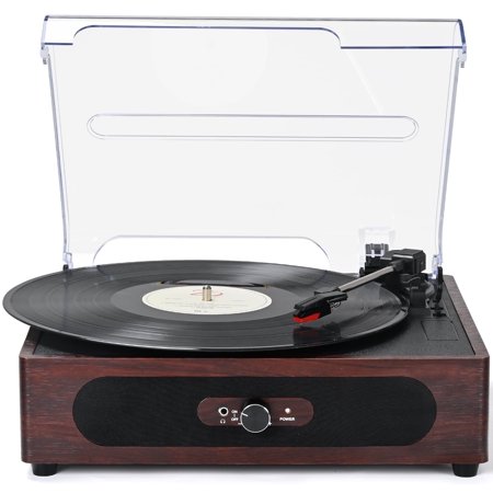 RetroAudio Vinyl Record Player Built-in Speakers All In One 3-Speed Vintage Audio Turntables with Bluetooth Red-Brown