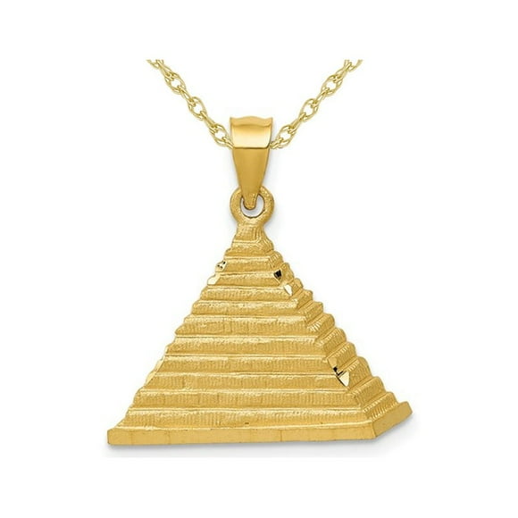 14K Yellow Gold Pyramid Charm Pendant Necklace with Chain