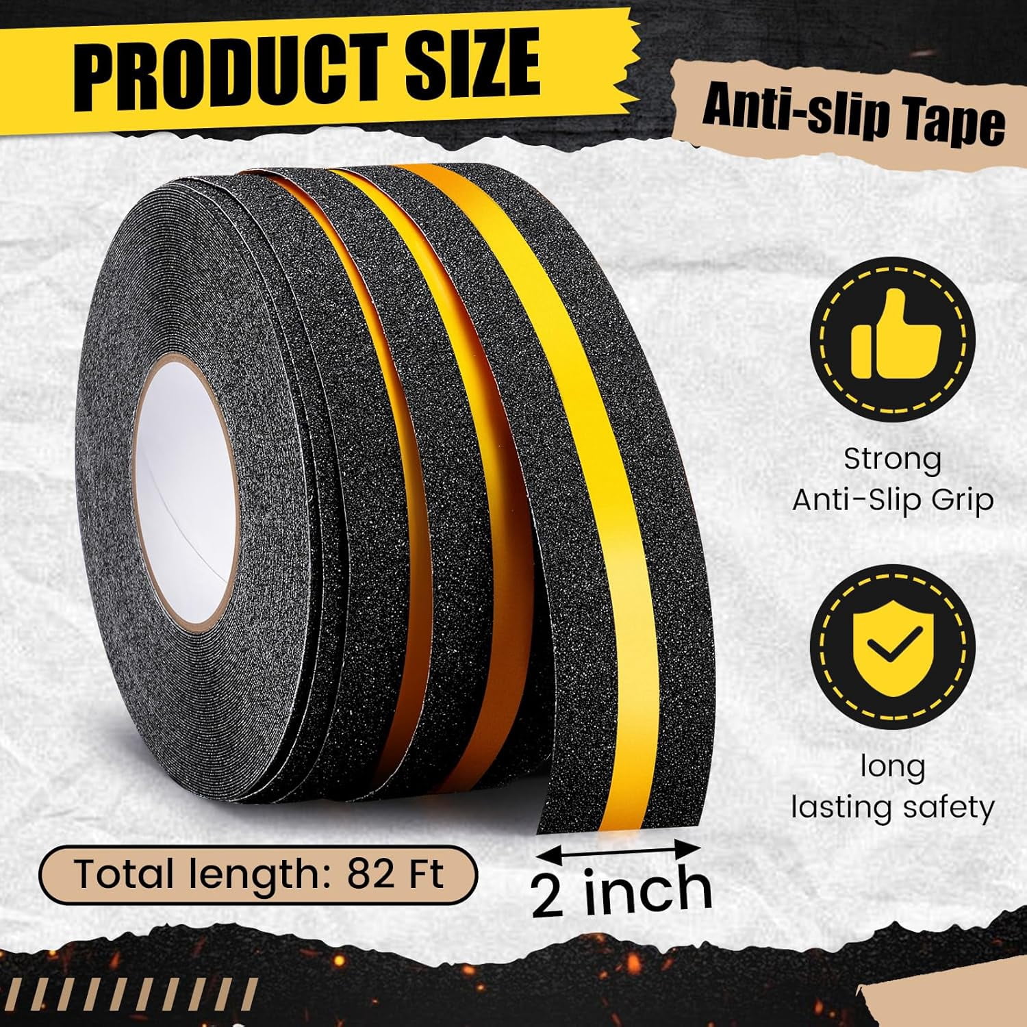 2" x 80ft Anti Slip Tape with Reflective Stripe, Adhesive Grip Non Slip Stair Treads Tape, Non Skid High Traction Adhesive for Stairs Step Ramps Boats Decks
