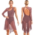 thumbnail image 3 of Vestido de baile lírico de Ballet para mujer, leotardo de gimnasia con recorte de encaje transparente, vestido de salón, vestidos modernos largos de manga con abertura lateral, 3 of 5