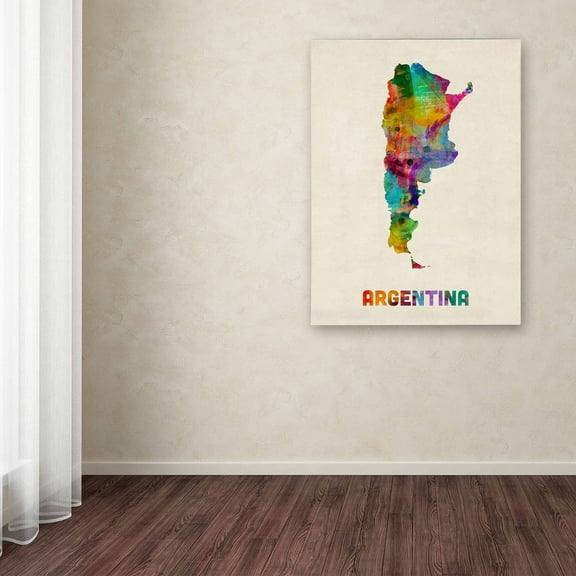 Trademark Fine Art 	Michael Tompsett 	 Argentina Watercolor Map Canvas Wall Art - 35x47