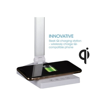 OttLite - Entice LED Desk Lamp with Wireless Charging - Silver