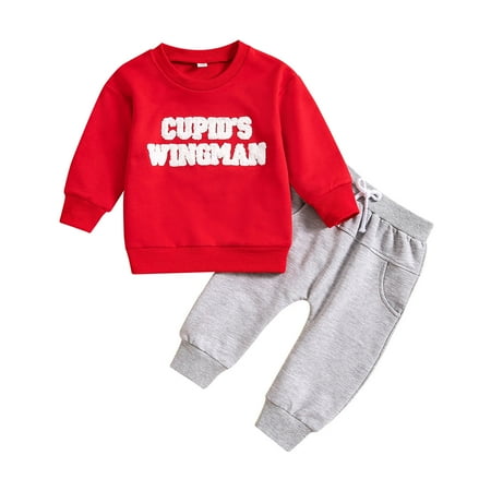 

WUXIAN Toddler Baby Boy Girls Valentine s Day Outfit Letter Print Shirts Crewneck Sweatshirt Jogger Pants Infants Trousers Children Versatile Dailywear