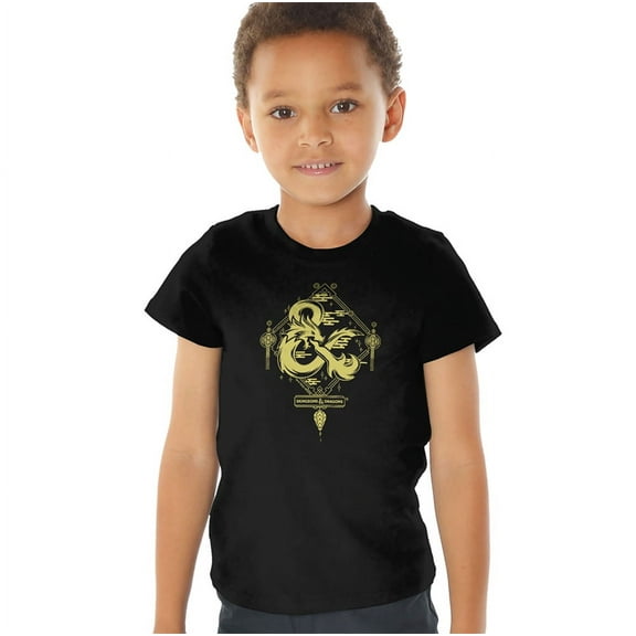 Dungeons and Dragons Year of the Dragon Gold Logo Kids T Shirt (3) for Youth Toddler Boys and Girls, Black