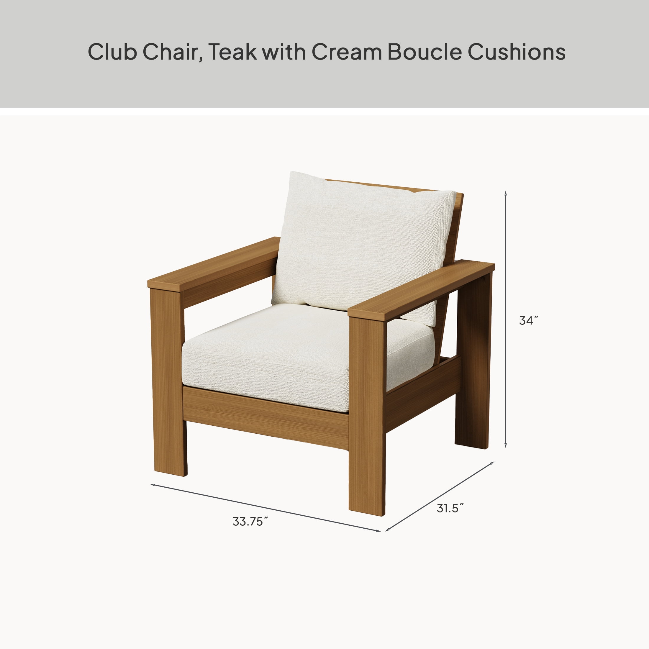 Better Homes & Gardens Ezra Outdoor HDPE Club Chair, Teak with Cream Boucle Cushions