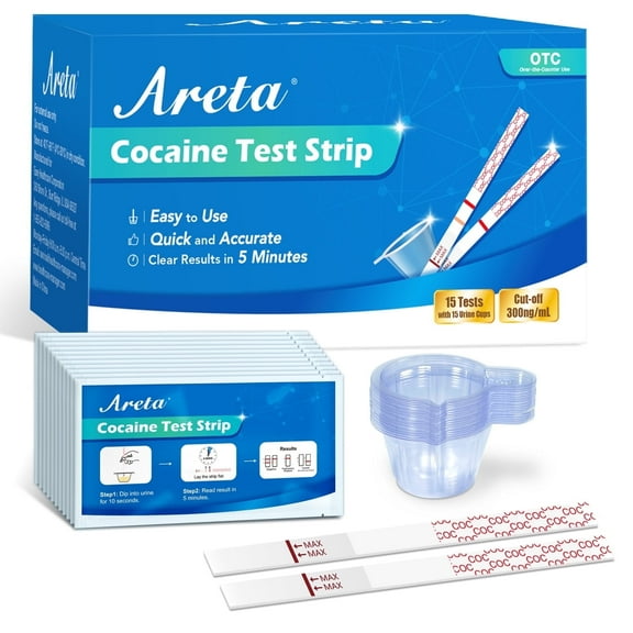Areta Cocaine Urine Test with Cups, 15 Piece