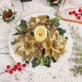 thumbnail image 3 of Gold Glitter Christmas Candle Wreath - Sparkling Artificial Poinsettia Flower Garland, Holiday Table Decor for Wedding Birthday Party Decorations, 3 of 8
