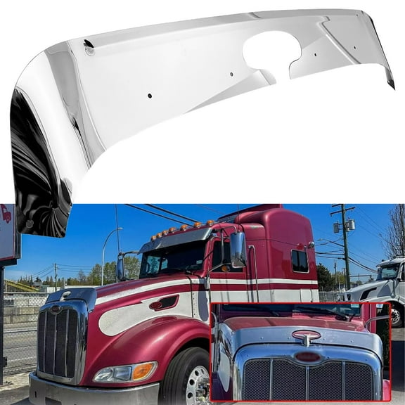 BST BSSP 430 Stainless Steel Front Hood Shield Bug Deflector Compatible with 2006 Peterbilt 384/386 Truck,Bug Deflector, Bug Shield, Hood Protector Custom Fit Shield