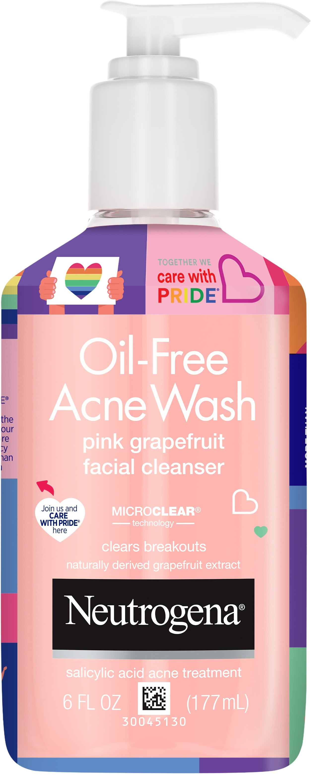 Care With Pride Neutrogena Oil-Free Acne Wash Pink Grapefruit Facial Cleanser, 6 Fl. Oz with Pride Wrap, 6 Fl. Oz 1 ea (Pack of 2)