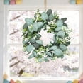 thumbnail image 5 of Artificial Eucalyptus Wreath with Plaid Bow, Spring Summer Green Leaf Wreath for Front Door Porch Farmhouse Decor, Festival Celebration Decor (13.8in), 5 of 6