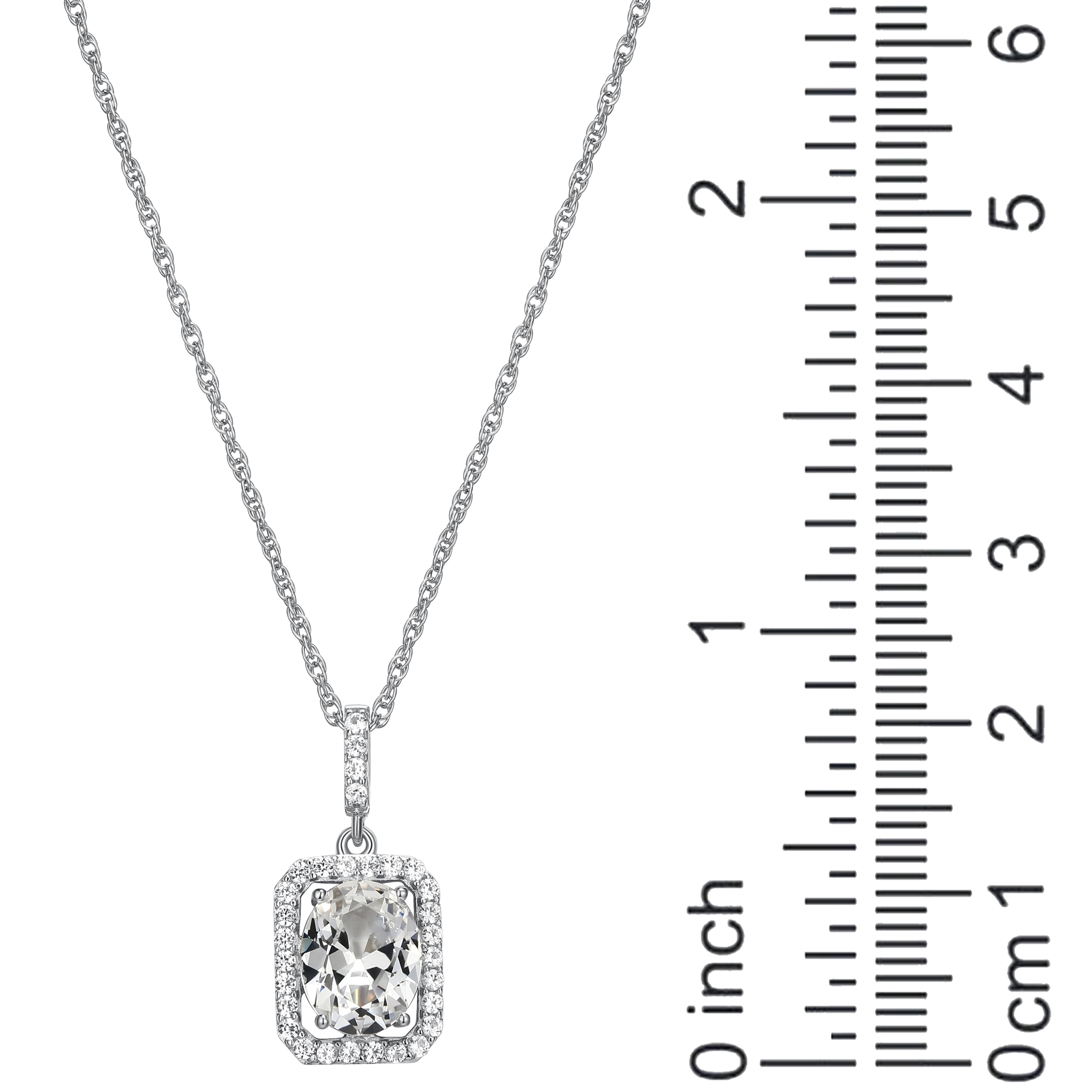 Forever Facets Moissanite Halo Pendant Necklace in Rhodium Plated Sterling Silver, Adult Female