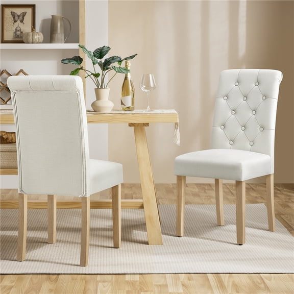 Yaheetech 2pcs Classic Fabric Upholstered Tufted Dining Chairs for Home and Restaurants, Beige