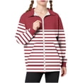 thumbnail image 1 of HAiming Kid's Striped Jacket Color Block Casual Long Sleeve Lapel Zipper Fall Winter Coat Top with Pockets, 1 of 6