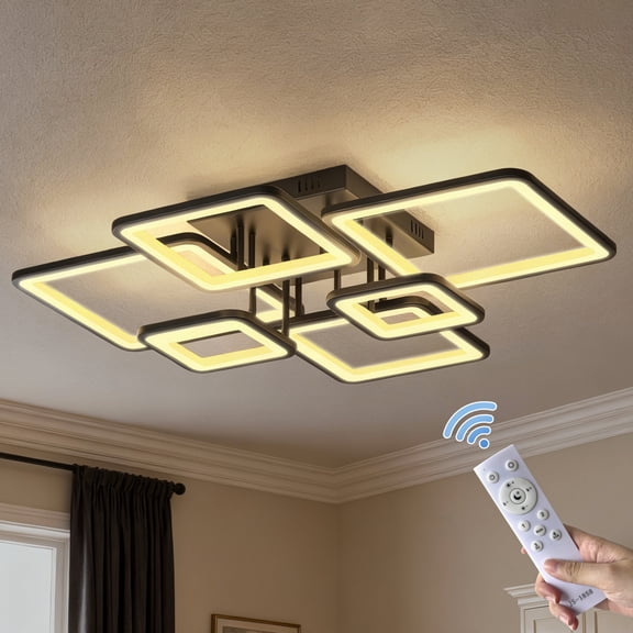 YANSUN 31.5 in Square LED Ceiling Light with Remote, Dimmable and Color Adjustable, Modern Black Flush Mount for Living Room Bedroom Kitchen
