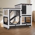 thumbnail image 5 of Aivituvin Rabbit Cage Indoor Outdoor Bunny Hutch on Wheels, 2 Story Wood Guinea Pig Cages with 2 Deeper Pull Out Trays (Black & White), 5 of 9