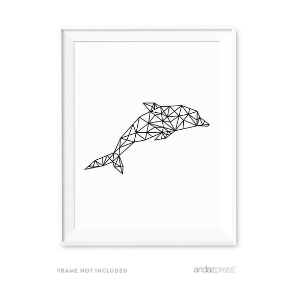 Dolphin Geometric Animal Origami Wall Art Black White Minimalist Print