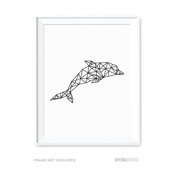 Dolphin Geometric Animal Origami Wall Art Black White Minimalist Print -  