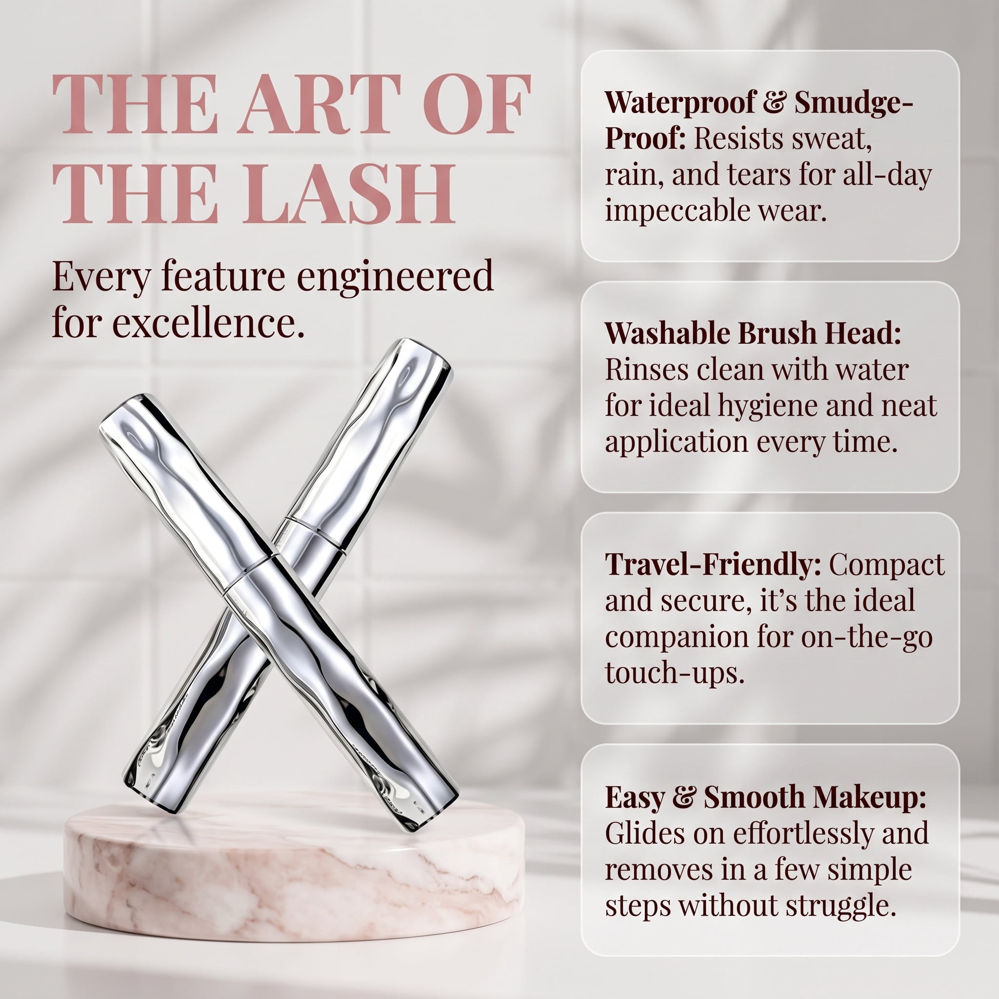 Zonoroy Volumizing Waterproof Mascara – Curling Silver Stick, Lengthening Fiber Formula, Smudge-Proof & Sweat-Proof for All-Day Wear(black 1PC)
