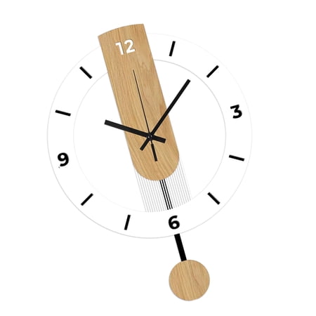 Elegant Wood Pattern Acrylic Wall Swing Clock Quiet Movements Large Roman/Arabic Numeral Display For Living Room Bedroom