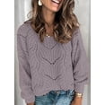 thumbnail image 2 of Womens 2023 Cute Elegant Soft Crewneck Long Sleeve  Cable Knit Pullover Sweaters, 2 of 9