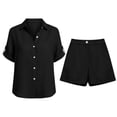 thumbnail image 5 of Short Sets For Women 2 Piece Summer Short Sleeve Shirt and Shorts Fashion Set Vacation Beach Outfits Black L, 5 of 7