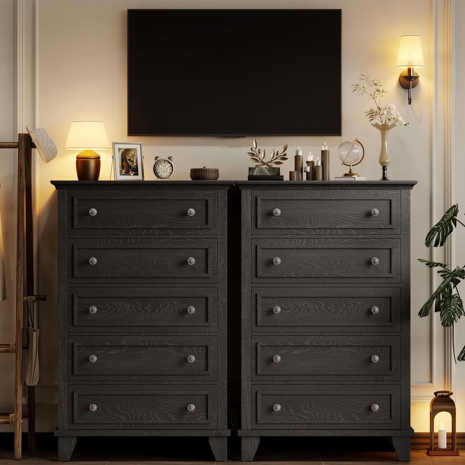 TROPOW 5 Drawer Dresser for Bedroom, 48" Tall Wood Dresser & Chests of Drawers with Deep Drawers, Modern Chest Organizer with Metal Handles for Living Room, Hallway, Entryway