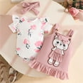 thumbnail image 2 of Wxirdiow Baby Girl Clothes Baby Girl Clothes Suspender Skirt Newborn Ruffle Romper Cute Bear Dress Bow Headband Summer Outfits Pink Size,6-9 Months, 2 of 9