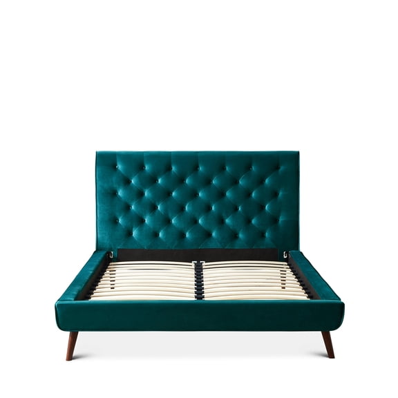 Button Tufted Velvet Queen Bed / Platform Bed with High - Density Foam