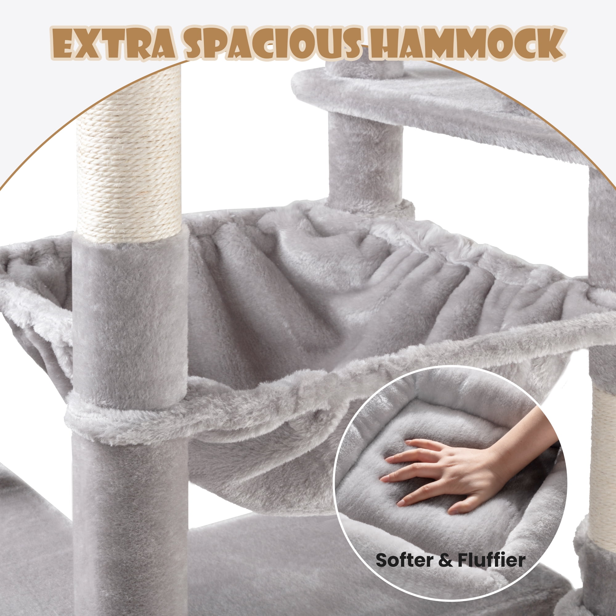 Sha Cerlin 81" Large Cat Tree Tower with Cat Condo & Hammock, Multi-Level & Sisal Scratching Post, Grey
