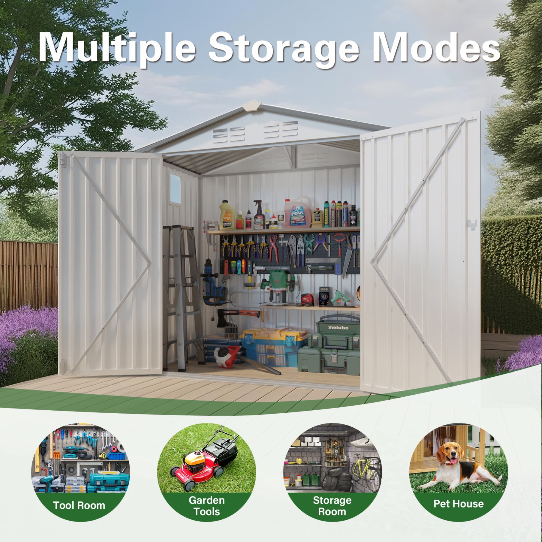 6X4 FT Metal Outdoor Storage Shed, Tool Shed with Pitched Roof Watertight with Positive Window and Lockable Door Compact for Garden, Backyard, Patio (White+Gray)