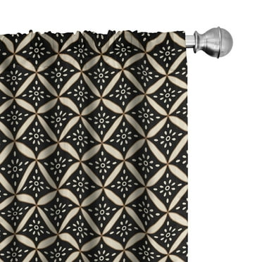 Ambesonne Boho 4-Panel Curtains, Antique Geometric Folk Pattern, 56"x84", Dark Brown and Beige