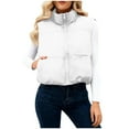 thumbnail image 3 of Women's Winter Cropped Puffer Vests Lightweight Sleeveless Warm Outerwear Padded Gilet Jackets with Pocket New Sleeveless Jacket for Women White S, 3 of 8