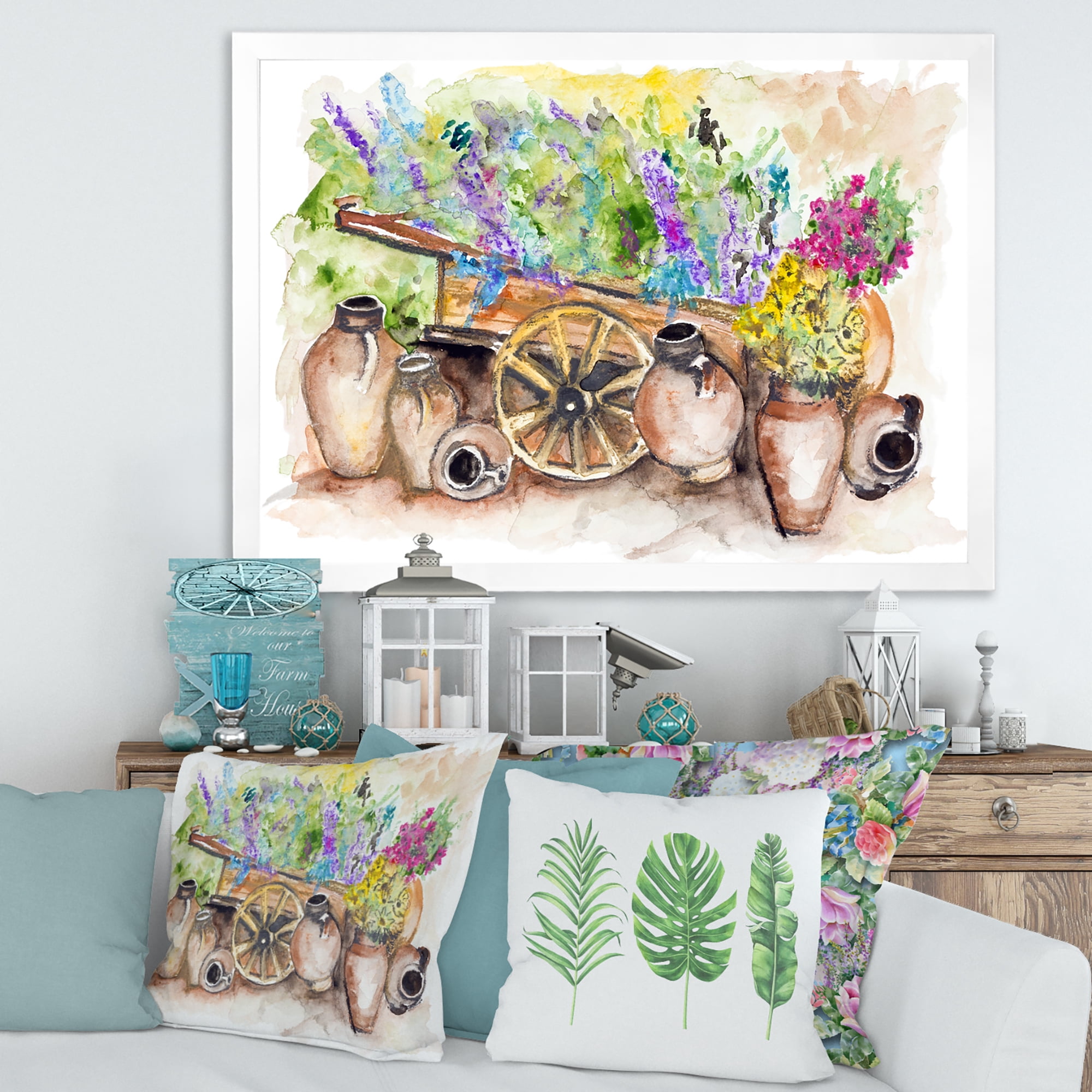 Designart 'Lavender Flowers On Ancient Cart Illustration' Traditional Framed Art Print