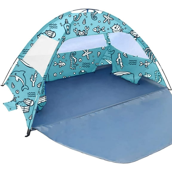 KidzAdventure Beach Tent for Baby, Kids and Family | 3-4 Person Sun Shelter Sun Shade | UPF 50  UV Protection | PU800 Waterproof Canopy Cabana| Tent for Beach or Camping - Ocean World