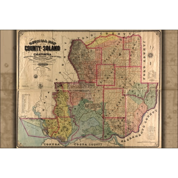 24"x36" Gallery Poster, map of the County of Solano, California 1890