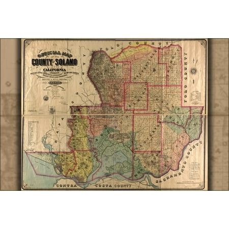 24"x36" Gallery Poster, map of the County of Solano, California 1890