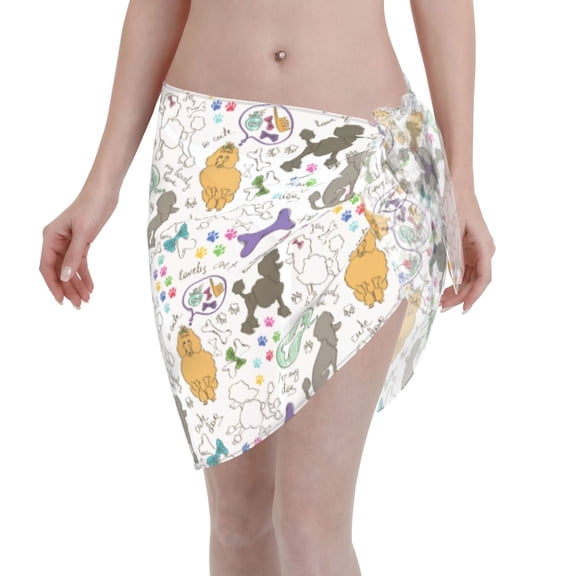 KLL Colorful Poodle Dog Print Women's Sarong Coverups Short Bathing Suit Wrap Skirt Beach Wrap Swimsuit Cover Ups