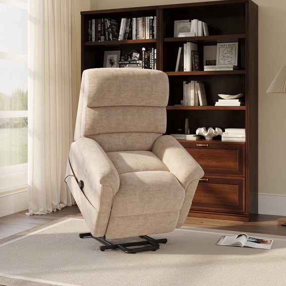 COLAMY Eleva Power Lift Recliner Chair with USB & Type-C Charge,Dual Motors Adjustment Recliner with Padded Upholstered Seat and Armrest, Double Storage Pockets, Camel