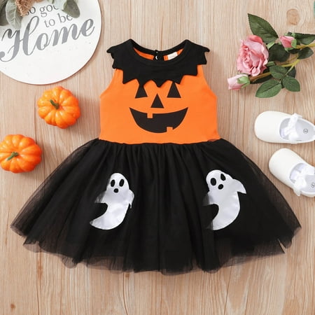 

BTJX Toddler Girls Sleeveless Dresses Kids Cartoon Pumpkin Tulle Princess Dress