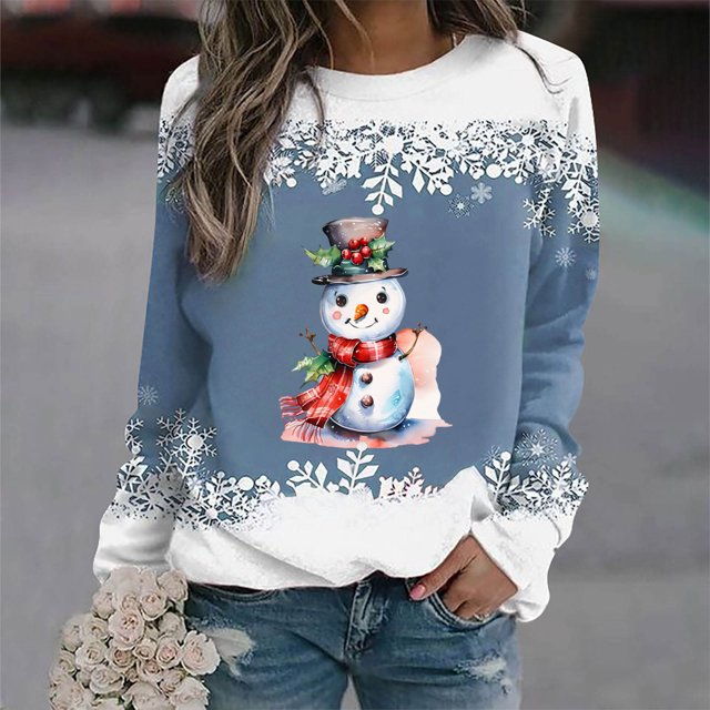 Haut de Noël pour Femmes, Mode Décontractée de Noël pour Femmes, Imprimé, Col Rond, Manches Longues Amples, Blouses et Chandails en Molleton