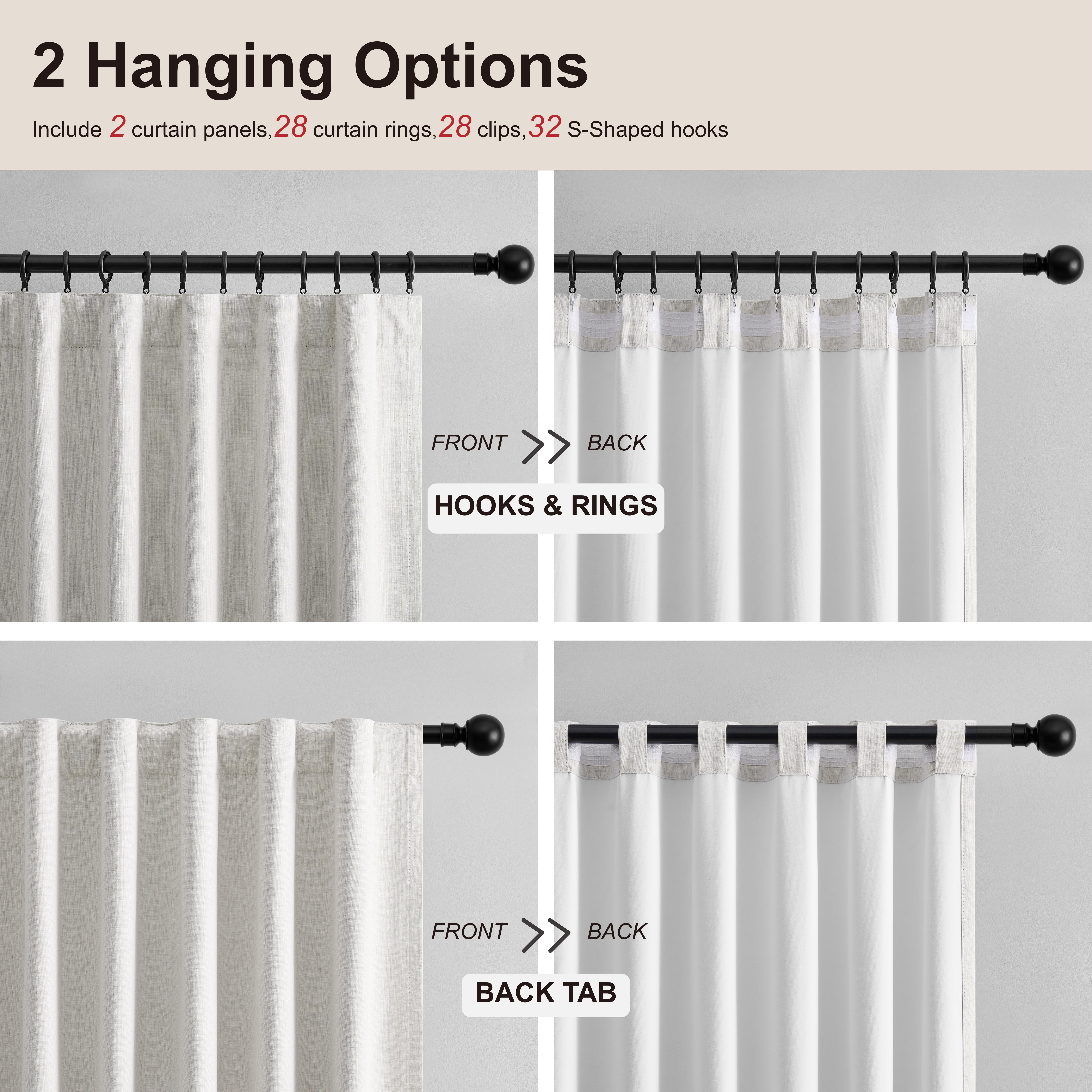 Muuphra Farmhouse 100% Blackout Back Tab Curtains for Living Room,2 Panels,Ivory White,52×95 Inches