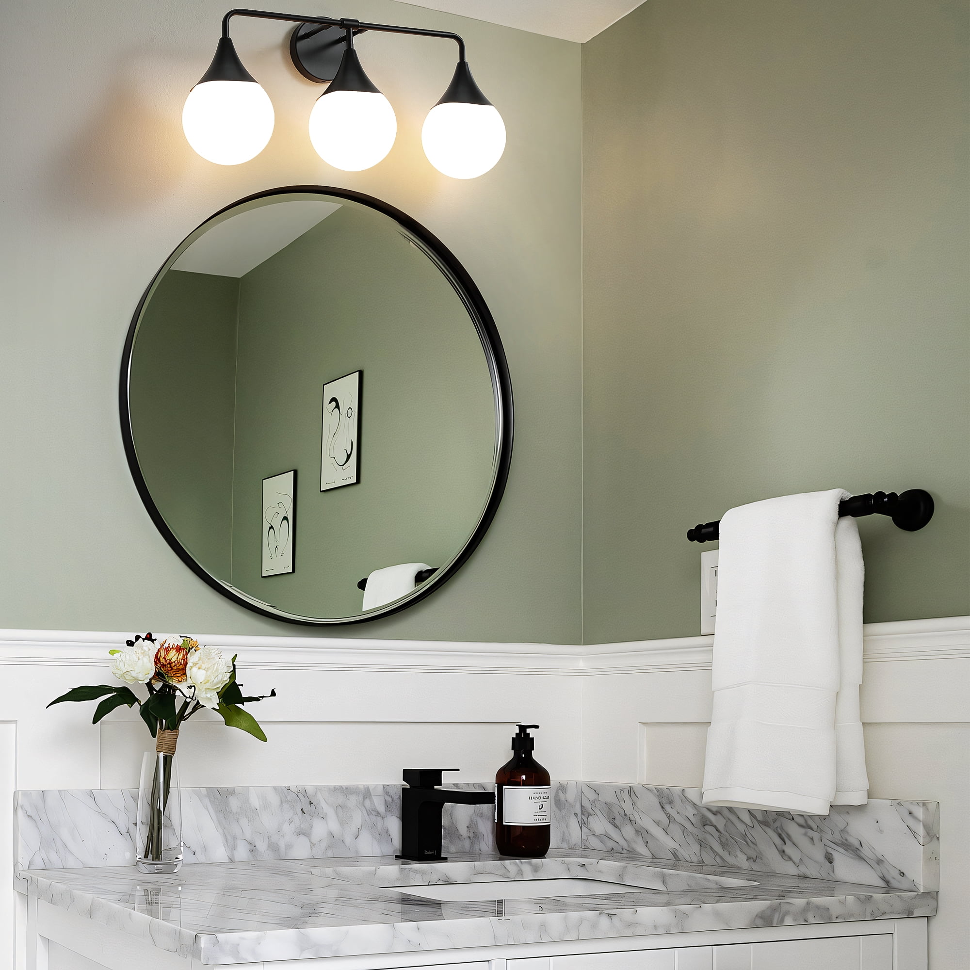 Bathroom Vanity Light 3 Lights Bathroom Lighting Fixtures Over Matte Black Wall Sconces with Frosted Globe Glass for Hallway Restroom