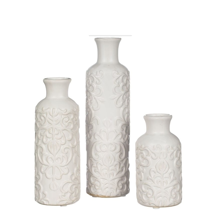 Sullivans White Embossed Bud Vases Set of 3